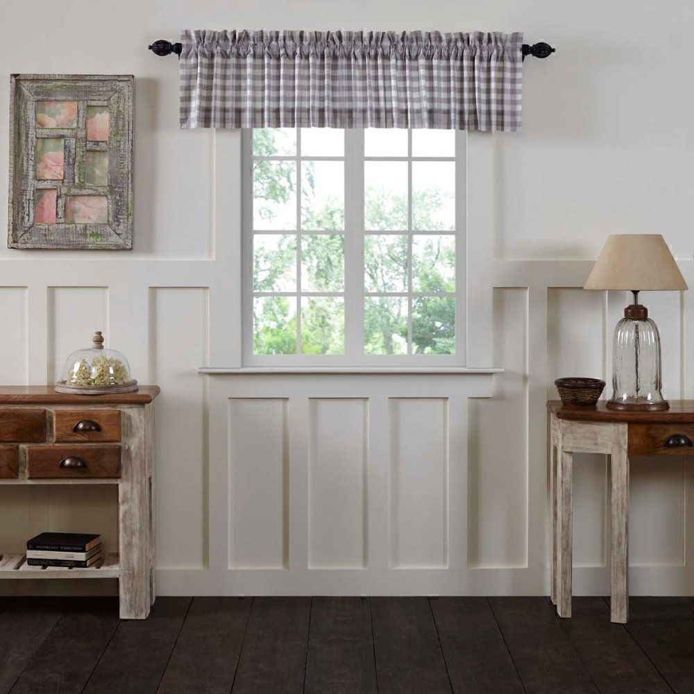 Country Grey Buffalo Plaid Cotton Window Valance…